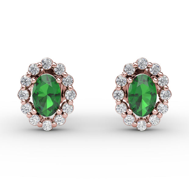 Halo Emerald and Diamond Stud Earrings