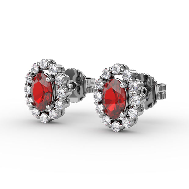 Halo Ruby and Diamond Stud Earrings