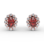 Halo Ruby and Diamond Stud Earrings