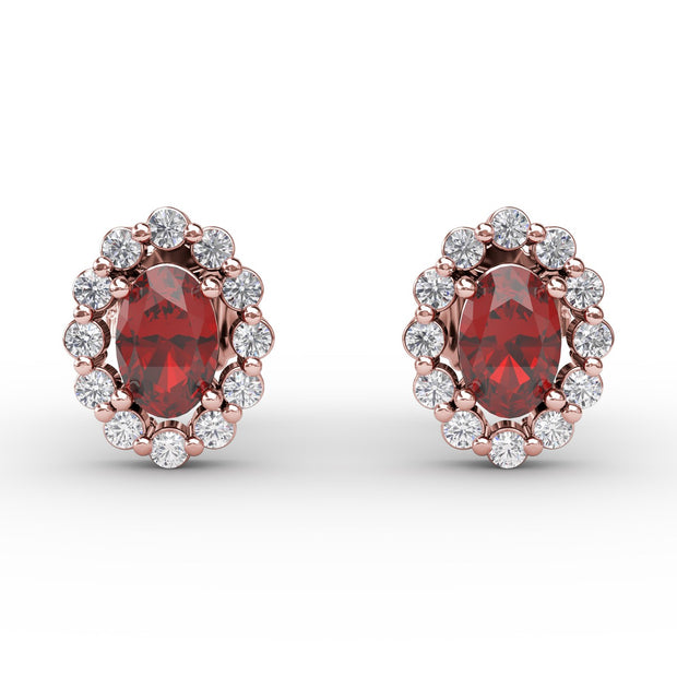 Halo Ruby and Diamond Stud Earrings