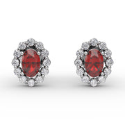 Halo Ruby and Diamond Stud Earrings