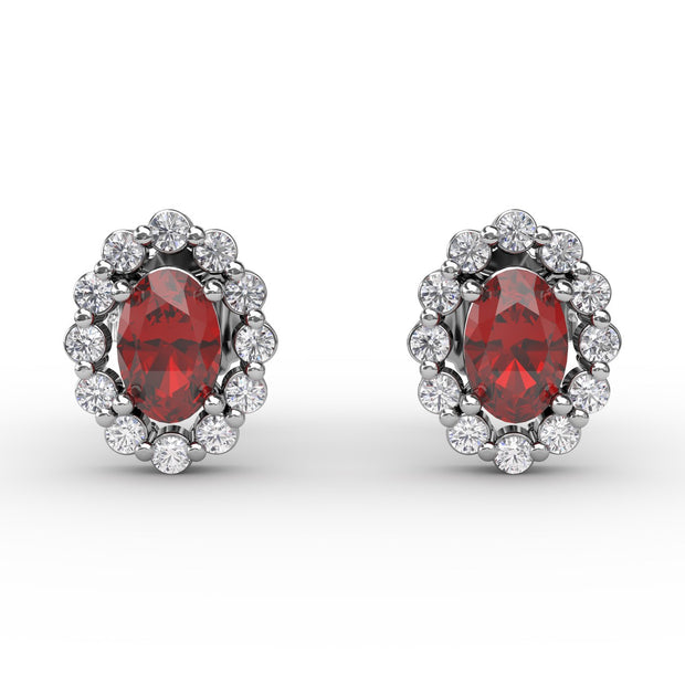Halo Ruby and Diamond Stud Earrings