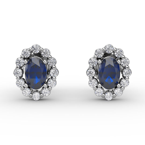 Halo Sapphire and Diamond Stud Earrings