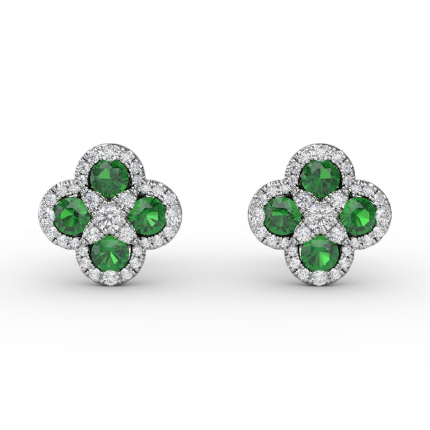 Endless Bliss Emerald and Diamond Cluster Studs