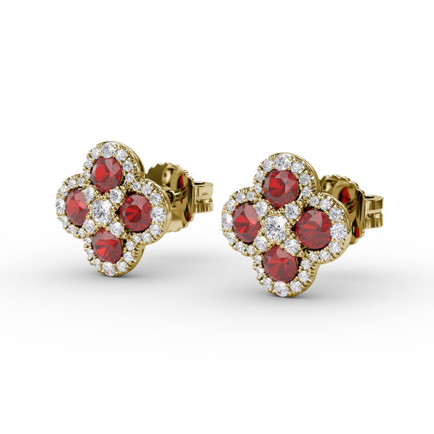 Endless Bliss Ruby and Diamond Cluster Studs