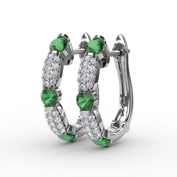 Whimsical Emerald and Diamond Hoops