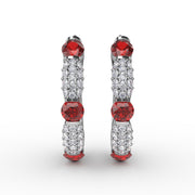 Whimsical Ruby and Diamond Hoops