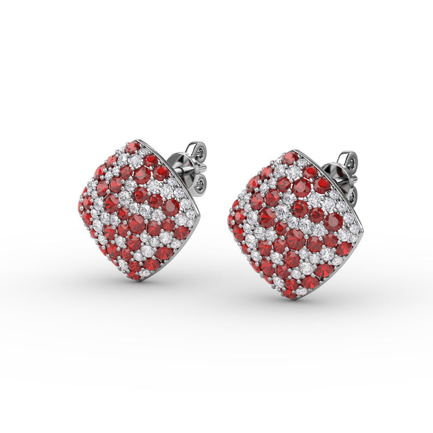 Large Pavé Ruby and Diamond Studs