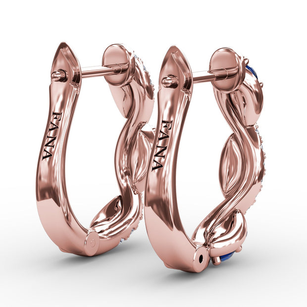 Sapphire And Diamond Swirl Hoops