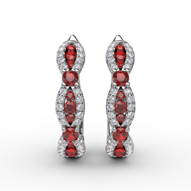 Vintage Ruby and Diamond Hoops