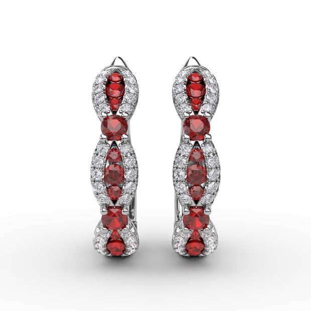 Vintage Ruby and Diamond Hoops