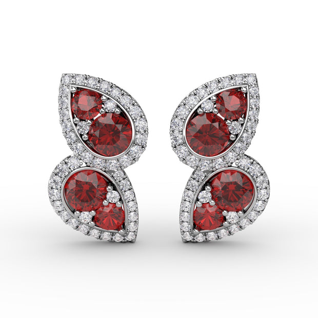 Teardrop Ruby and Diamond Earrings
