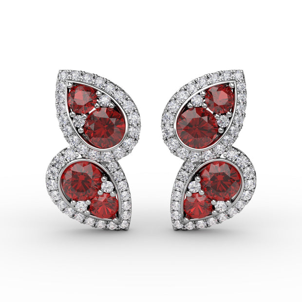 Teardrop Ruby and Diamond Earrings