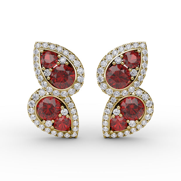 Teardrop Ruby and Diamond Earrings