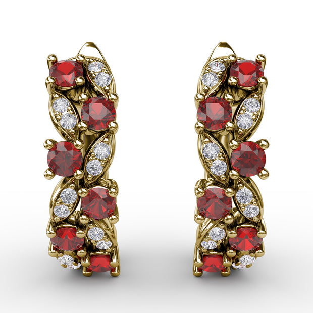 Clustered Ruby and Diamond Earrings