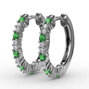 Shared Prong Emerald and Diamond Hoops