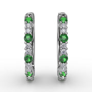 Shared Prong Emerald and Diamond Hoops