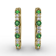 Shared Prong Emerald and Diamond Hoops