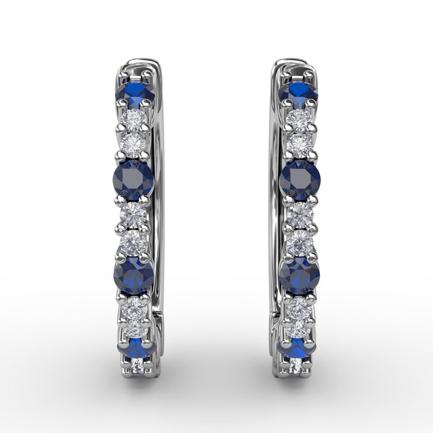 Shared Prong Sapphire and Diamond Hoops