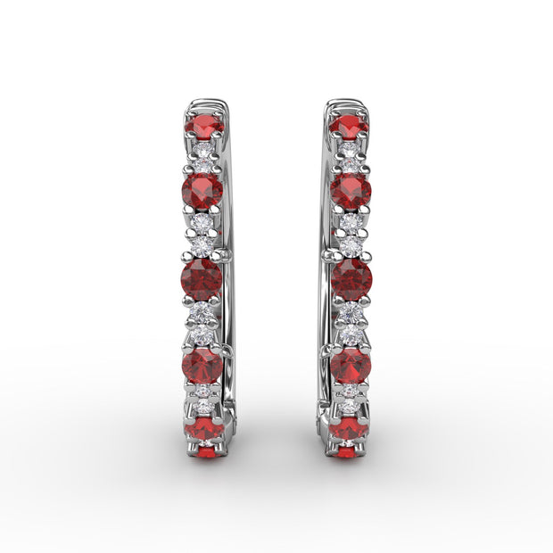 Precious Ruby and Diamond Hoop Earrings