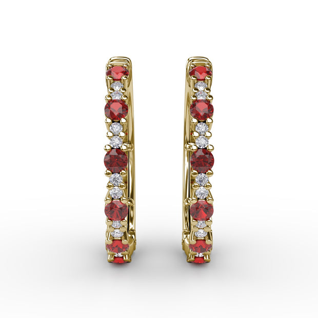Precious Ruby and Diamond Hoop Earrings