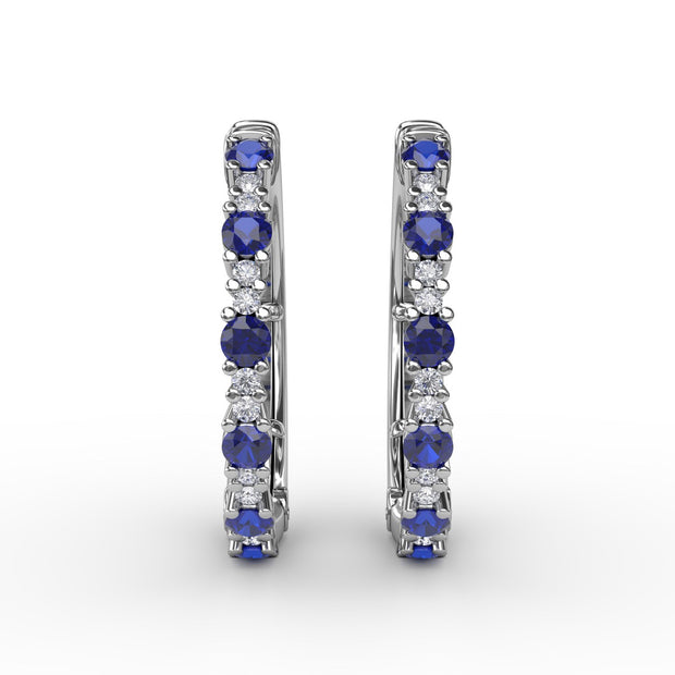 Precious Sapphire and Diamond Hoop Earrings