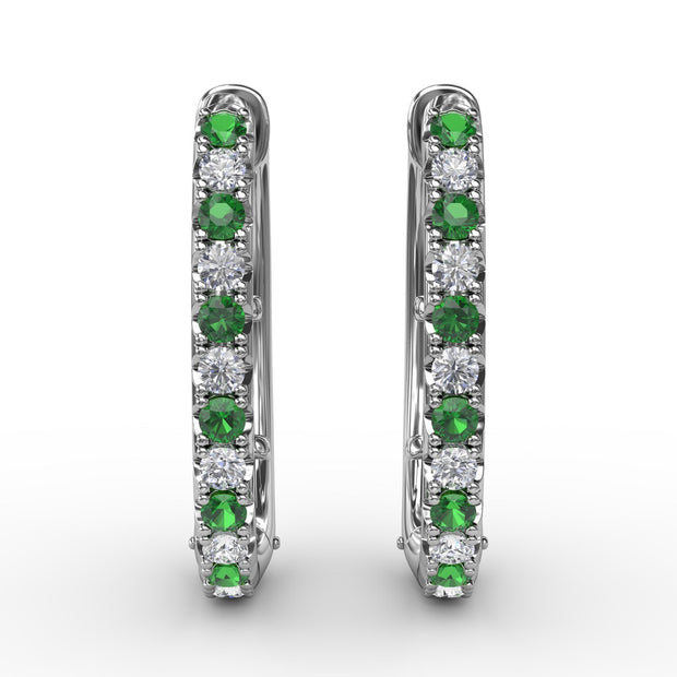 Alternaing Emerald and Diamond Hoop Earrings