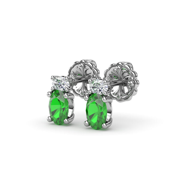 Oval Emerald and Diamond Stud Earrings