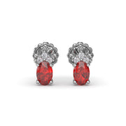 Oval Ruby and Diamond Stud Earrings