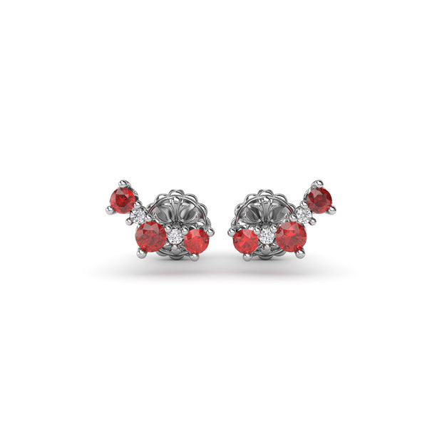 Five Stone Ruby and Diamond Climber Earrings