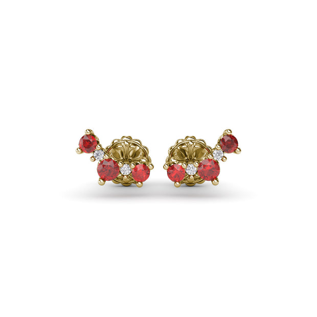 Five Stone Ruby and Diamond Climber Earrings