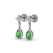 Emerald and Diamond Teardrop Dangle Earrings