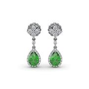 Emerald and Diamond Teardrop Dangle Earrings