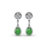 Emerald and Diamond Teardrop Dangle Earrings
