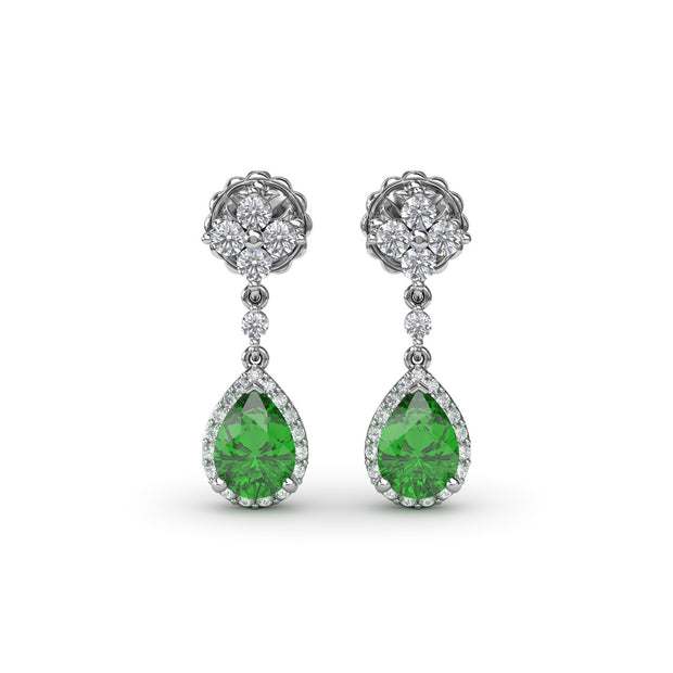 Emerald and Diamond Teardrop Dangle Earrings