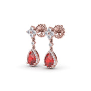 Ruby and Diamond Teardrop Dangle Earrings