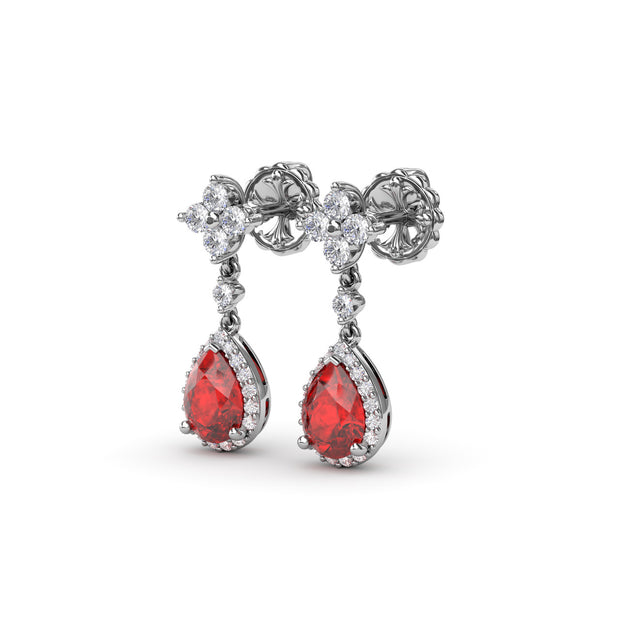 Ruby and Diamond Teardrop Dangle Earrings