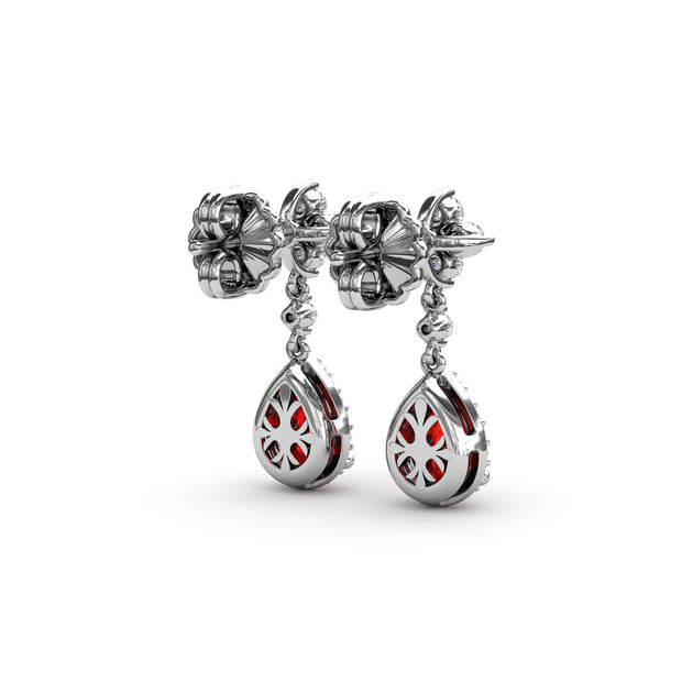 Ruby and Diamond Teardrop Dangle Earrings