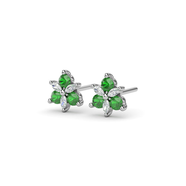Trio Stud Emerald and Diamond Earrings