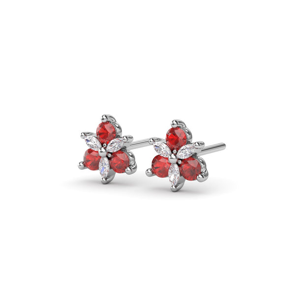 Trio Stud Ruby and Diamond Earrings