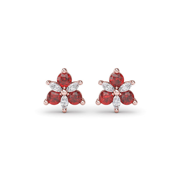 Trio Stud Ruby and Diamond Earrings