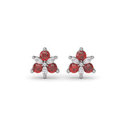 Trio Stud Ruby and Diamond Earrings