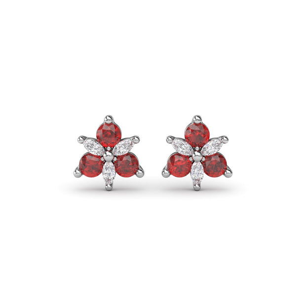 Trio Stud Ruby and Diamond Earrings