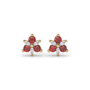 Trio Stud Ruby and Diamond Earrings
