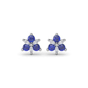 Trio Stud Sapphire and Diamond Earrings