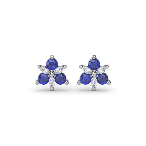 Trio Stud Sapphire and Diamond Earrings