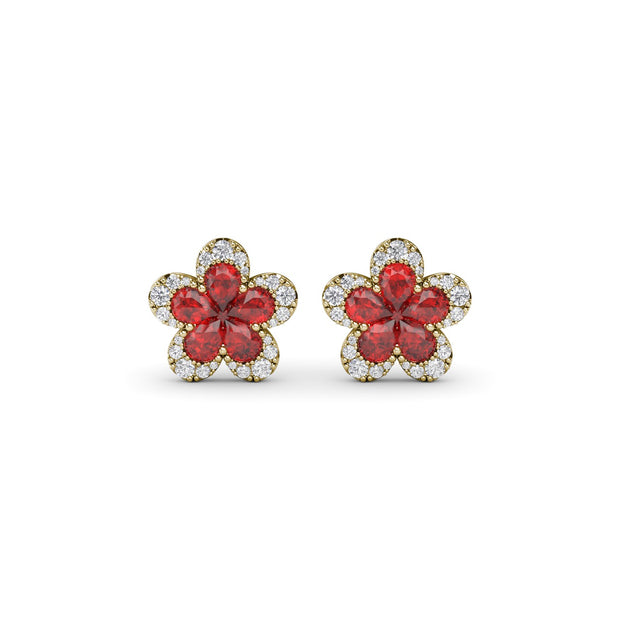 Magnolia Ruby and Diamond Earrings