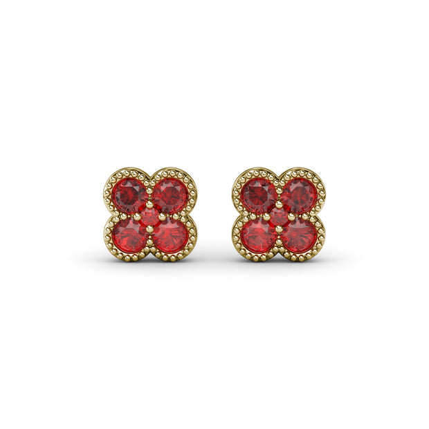 Magnolia Milgrain Ruby Earrings