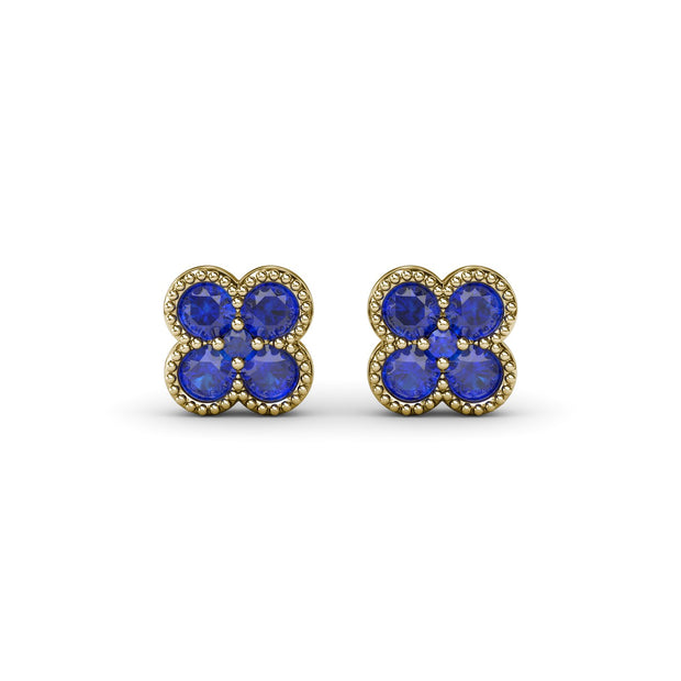 Magnolia Milgrain Sapphire Earrings