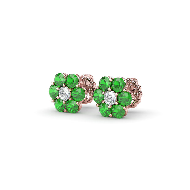 Magnolia Emerald And Diamond Stud Earrings